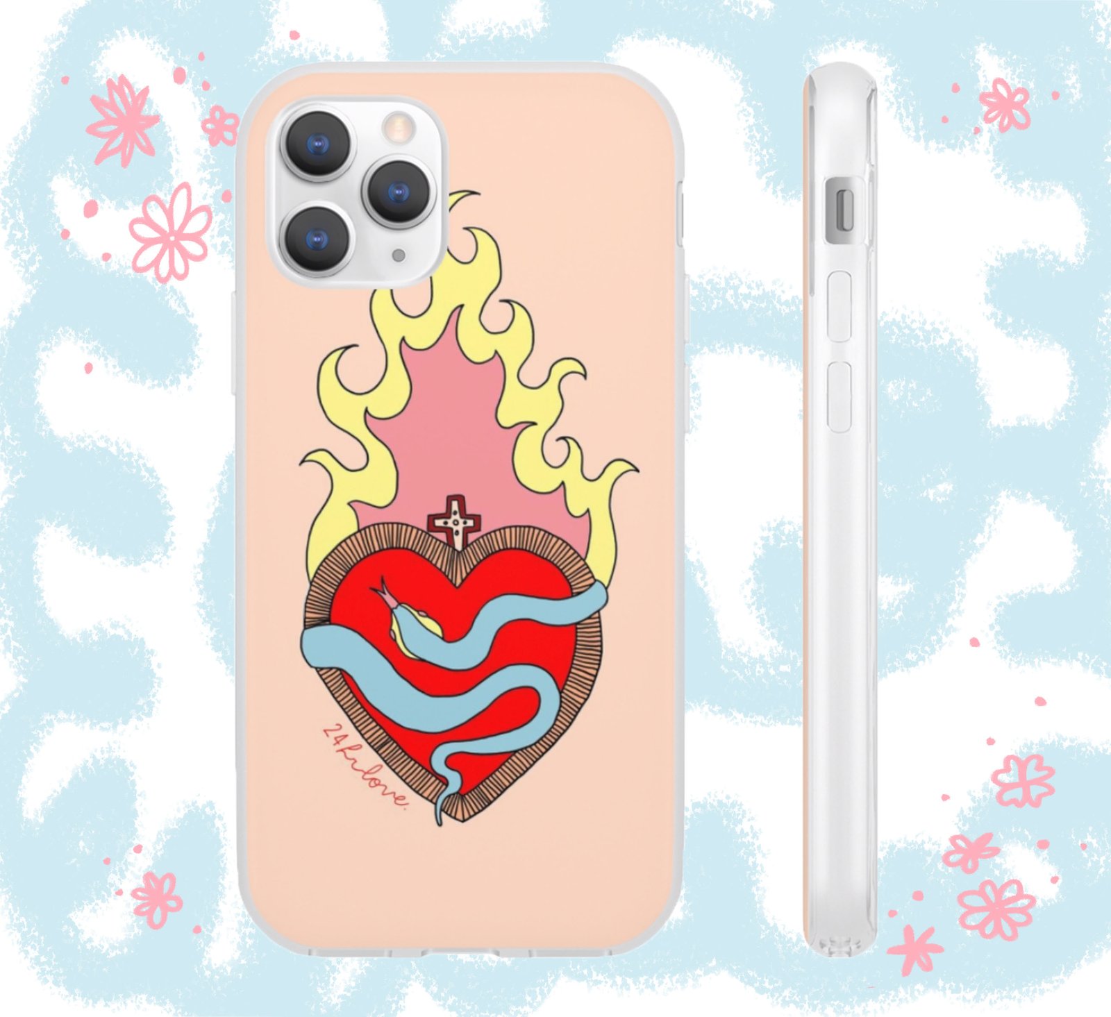 Saint Snake Flame Heart Clear Rubber Phone Case 24hrlove